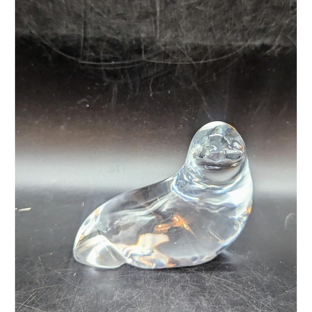 Vintage Clear Art Glass Seal Figurine Paperweight 4.5" Handmade